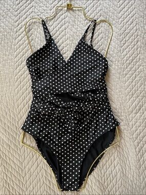 aerie Black with White Polka Dot One-Piece Swimsuit